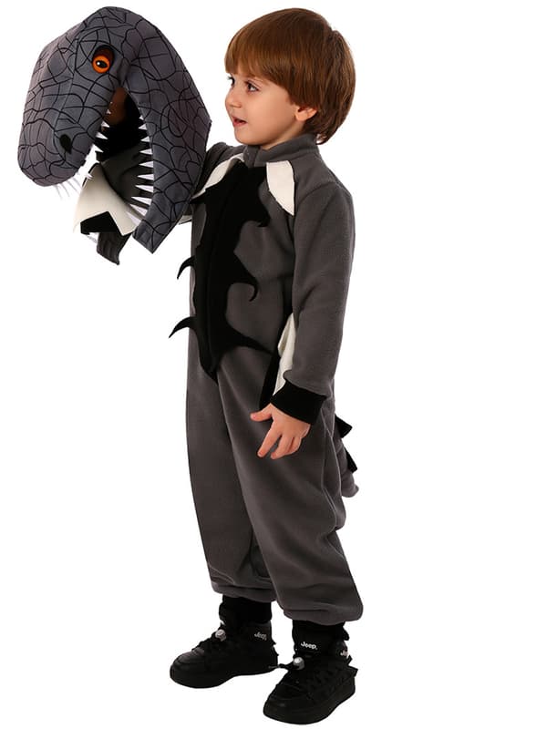 Børnedragt Dinosaur, Sort Jumpsuit med Horn S