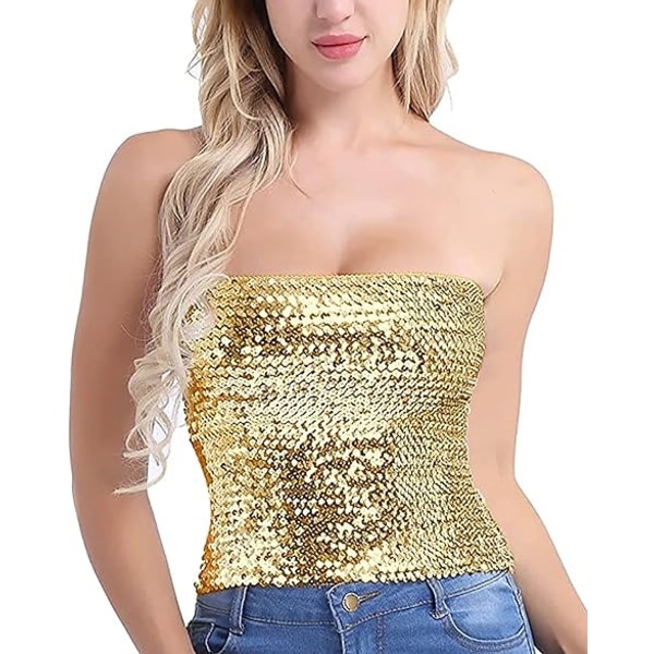 Kvinders Glimtende Paljetter Stræk Party Clubwear Tube Top gold