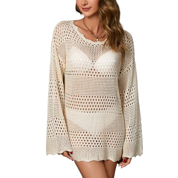 Damernas Baddräkt Stickad Strandklänning Sommar Badkläder beige L