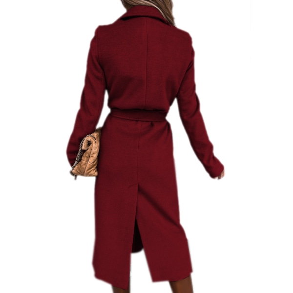 Klassisk lång kappa med bälte för kvinnor dark red S