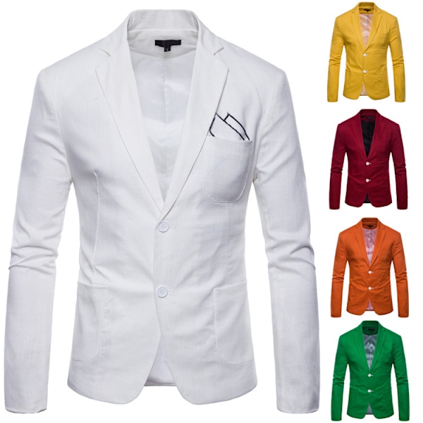 Herrejakkesæt Business Bryllup Fest Frakke Kontor Blazer White M