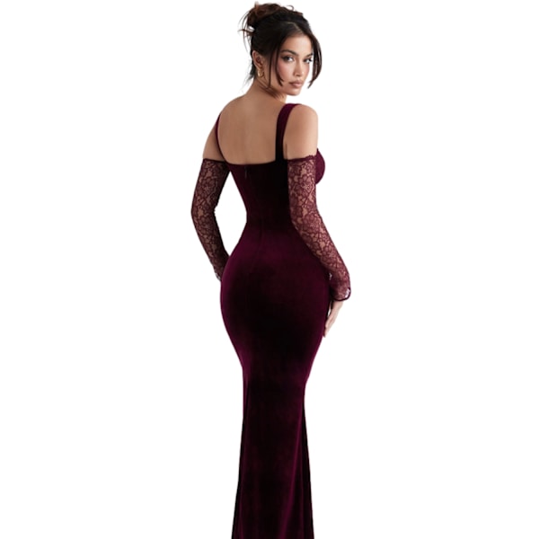 Kvinnors spetsbroderad halter-strapless hipster långklänning Red M