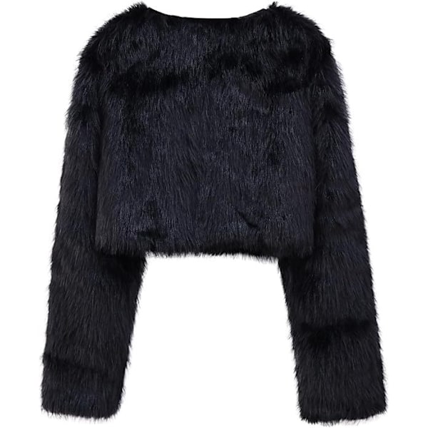 Kvinnors Mode Klippt Konstpälsjacka Långärmad Öppen Fram Kort Kavaj Black 2XL
