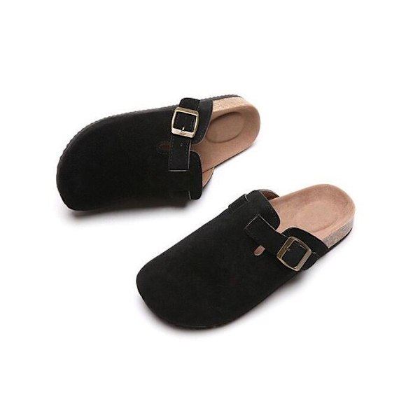 Mules för Kvinnor, Platta Skor, Bekväma Rundtåade Loafers utan Hälkappa black 35