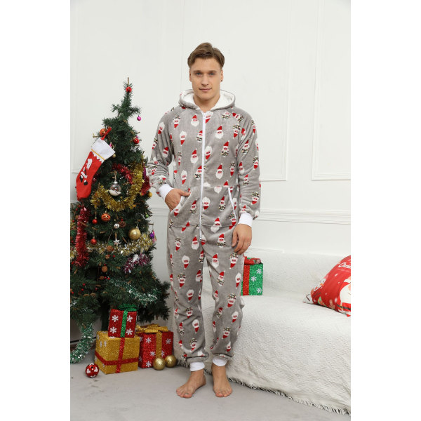 Miesten Joulu Onesie Flanelli Pyjamat Gray L