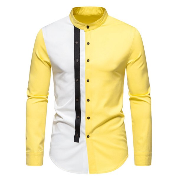 Herrar Färgblockad Skjorta Casual Plus Size Skjorta Yellow XXL