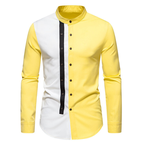 Menn's Fargeblokkeringsskjorte Casual Plus Size Skjorte Yellow L
