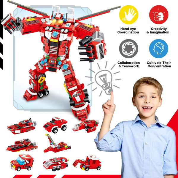 836st Boys Robot Building Block Leksaker Red
