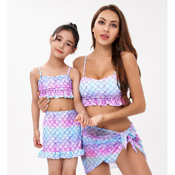 Mermaid Scale printed baddräkt 3-delad förälder-barn set M