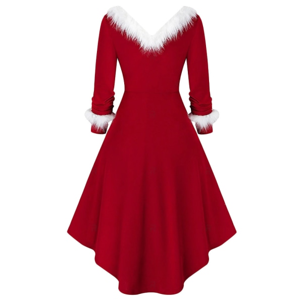 Jul långärmad stickad klänning Röd prinsessklänning 2XL