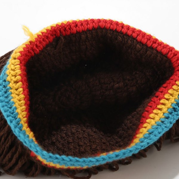 Strikket Herrehue med Hår, Sjov Strikket Beanie Rasta med Dreadlocks Brown