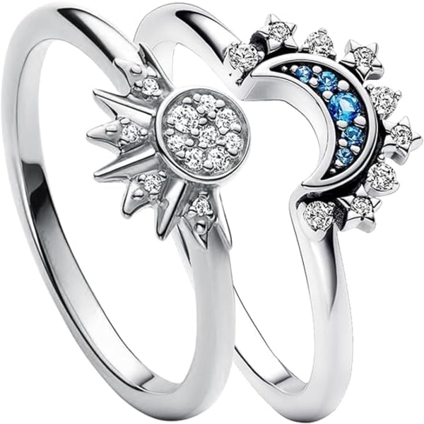 Celestial Sol och Måne Ringsats, Glittrande Solring/Blå Måne Ring Sliver 9