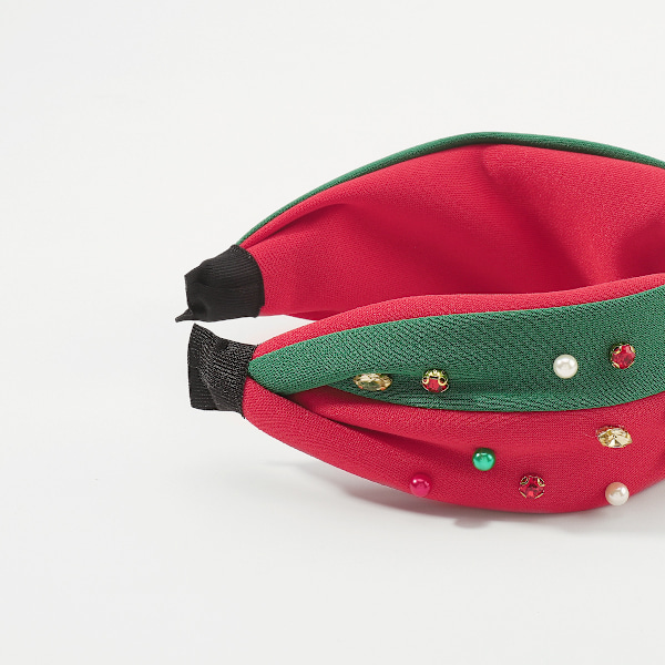 Julklappspärlknuten pannband för kvinnor Röd Grön Kristall Smyckad hårband Style 7