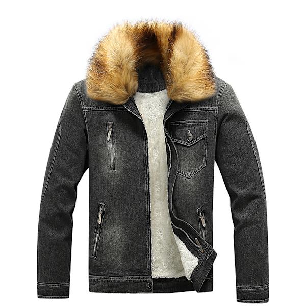 Jeansjacka med fleecefodrad för män, vinterjacka black XL