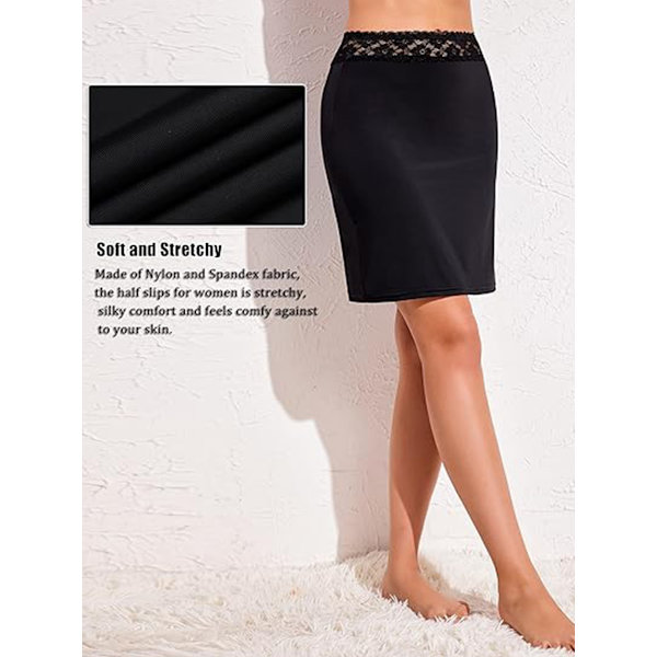 Halvunderkjol för kvinnor Underskirt Short Mini kjol med blommig spets midjeband black M