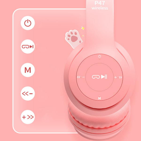 Barnhörlurar med LED Cat Ears (säker volymgräns 85 dB) Pink