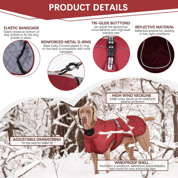 Vattentäta Hundvinterjackor, Reflekterande Hundjackor för Kallt Väder Burgundy 4XL