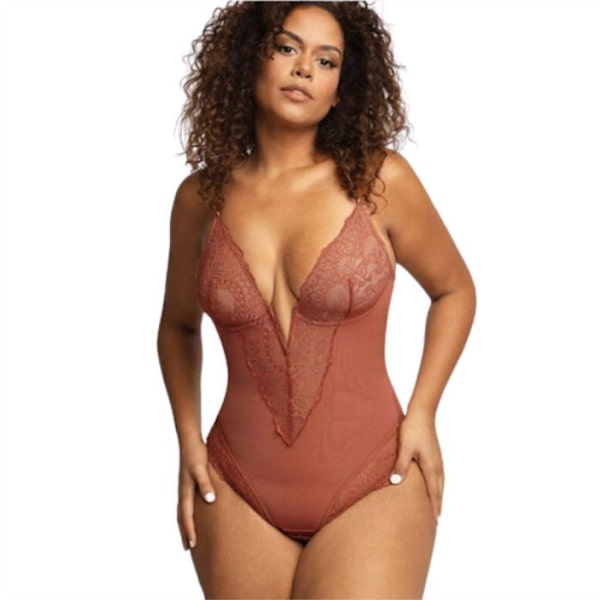 Spetsformad Shapewear Bodysuit för Kvinnor, Magkontroll Bodysuit Light Red M