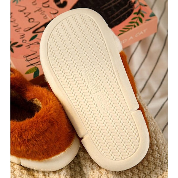 Damkatt Tofflor, 3D Katt Tass Cartoon Tofflor Khaki 38-39