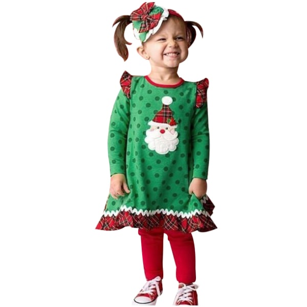 Långärmad flickklänning Julfestklänningar 110cm