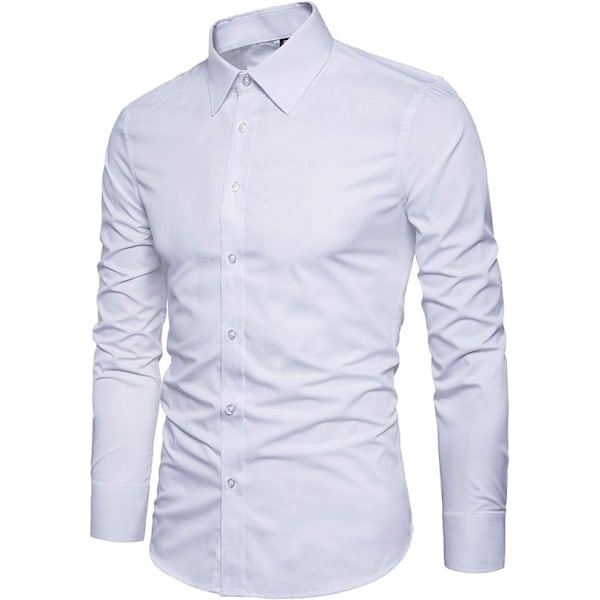 Miesten Slim Cotton Pitkähihainen Napit-Paita White M