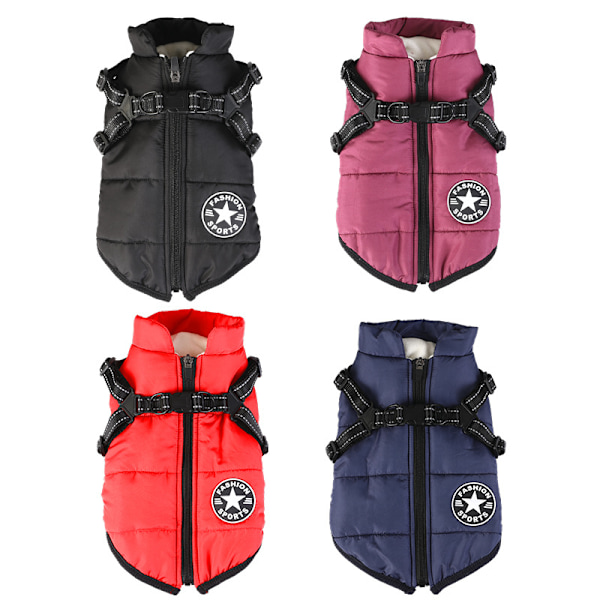 Hundevinterjakke med Sele, Vandafvisende Hundejakke med Lynlås og Fleece Red M