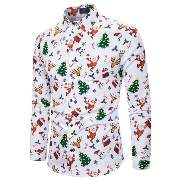 Långärmad herrskjorta Julskjorta Bankett Holiday Printe Color 2 3XL