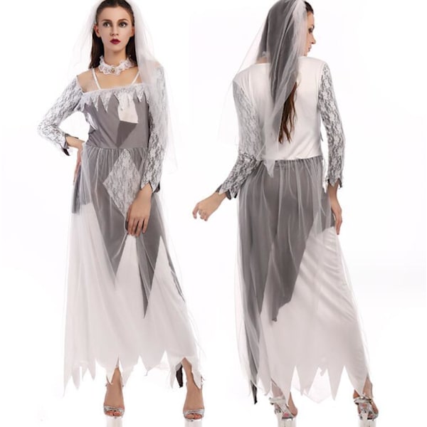 Spöksbrud Kostym Halloween Kvinna Vuxen Kostym Style1 XL