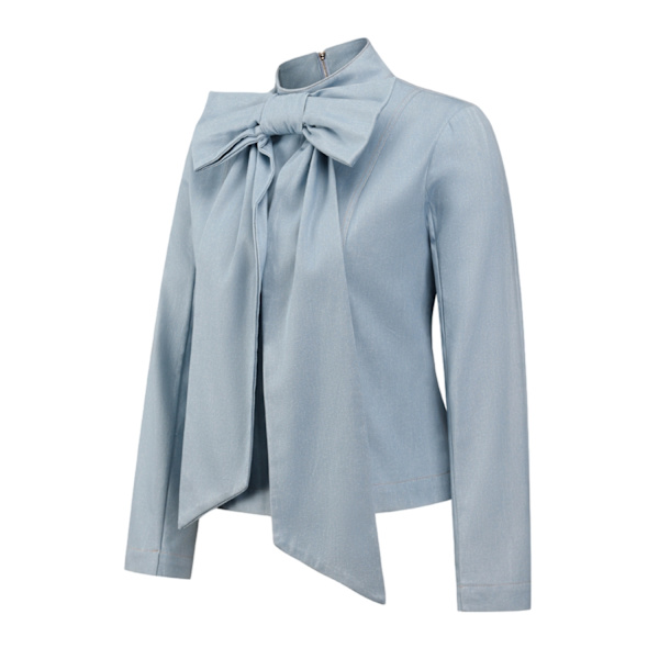 Damejakke i denim med glidelås og rund krage Light blue S
