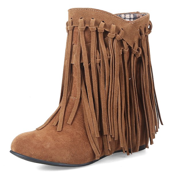 Fringe Cowboy Cowgirl Stövlar för Dam Spetsig Tå Dra På Klänning Western Ankelboots Brown 39