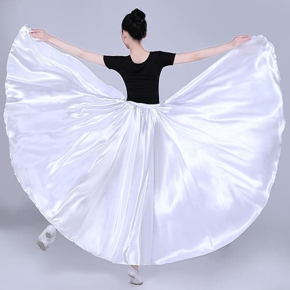 Dam Satin Full Cirkel Ankellång Swing Lång Kjol Magdansdräkt White 80cm