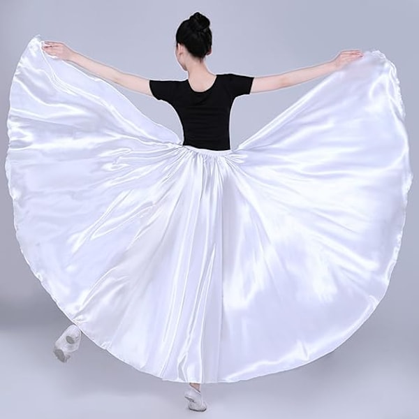 Dame Sateng Full Sirkel Ankel Lengde Swing Langt Skjørt Magdans Kostyme White 85cm