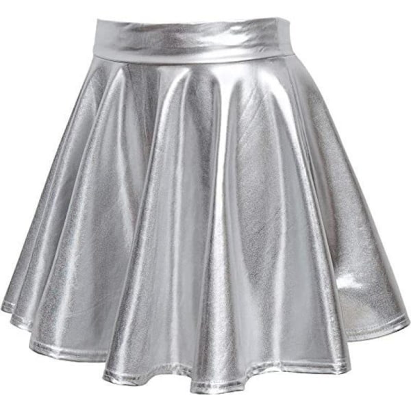 Dam Ledig Mode Utsvängd Plisserad A-Linje Cirkel Skaterkjol silvery XL