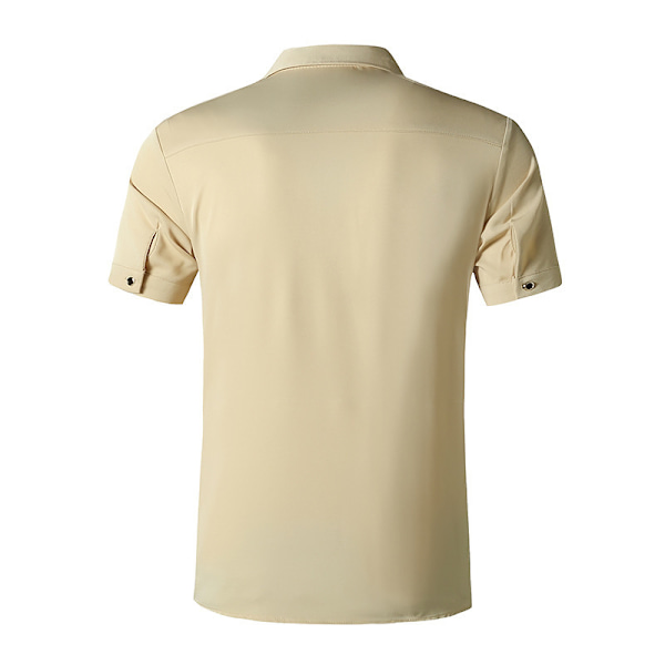 Herrar Western Skjorta Kortärmad Slim Fit Broderad Casual Skjorta khaki XL