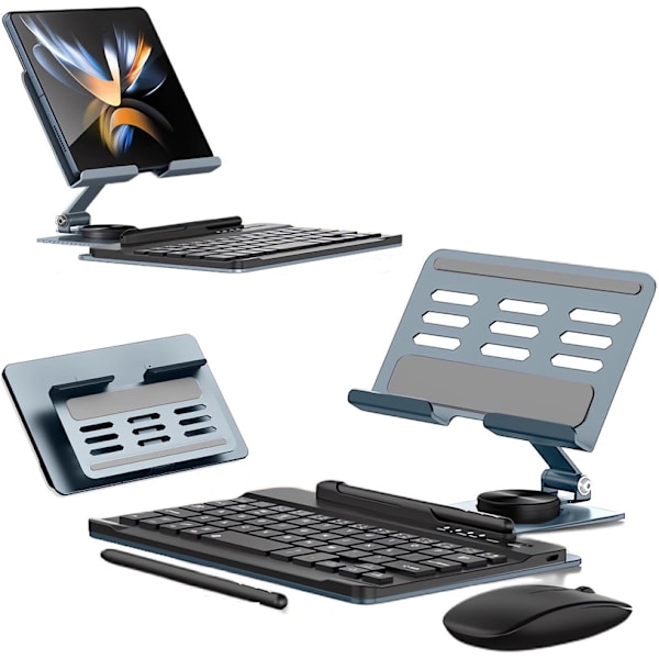 Samsung Galaxy Z Fold 6 5 4 Stativ og Tastatur Mus, Bærbart Mini Bluetooth-tastatur Grey