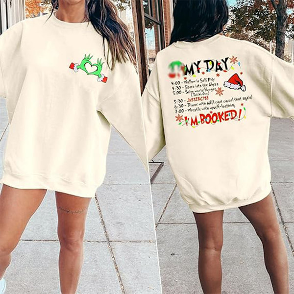 Merry Christmas Tröja Kvinnor Jul Långärmad Tröja Blus Topp Beige 4XL