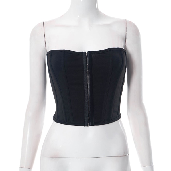 Kvinders Mesh Bustier Stropøs Åben Ryg Crop Top Black L