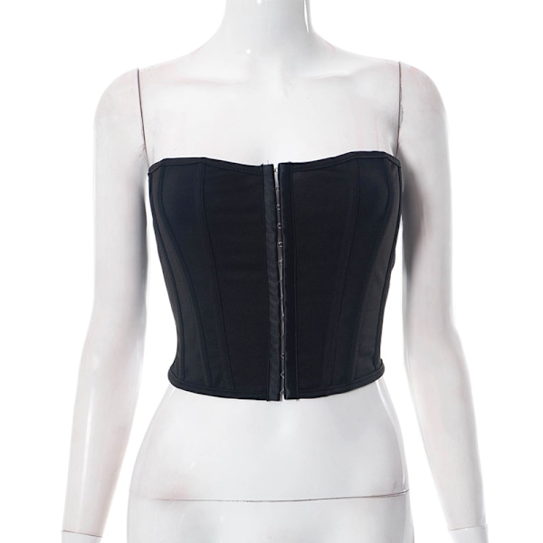 Kvinders Mesh Bustier Stropøs Åben Ryg Crop Top Black S