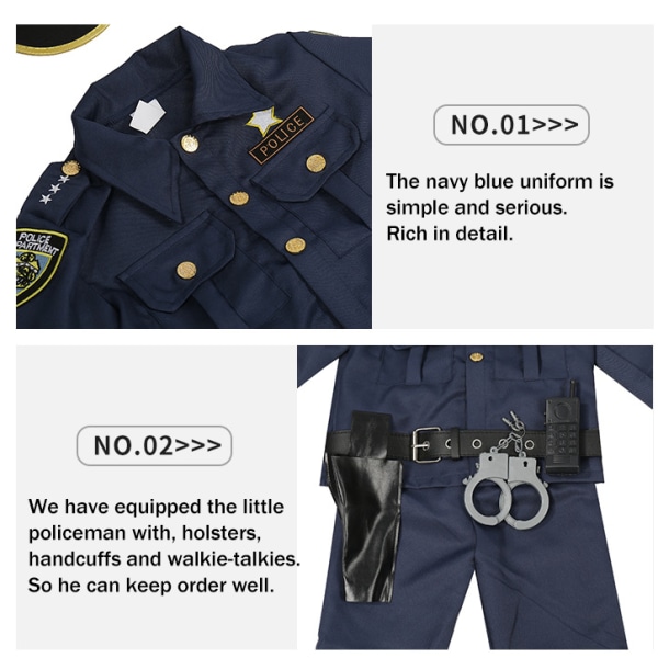 Kids Polis Uniform Set Tillbehör för barn Halloween Dress Up S