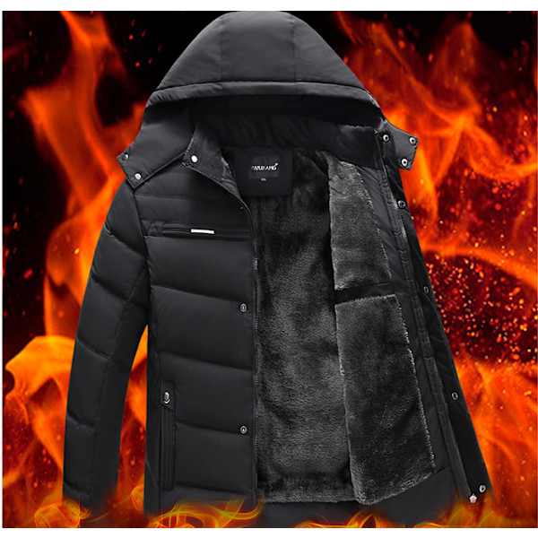 Vinterjakke for menn med hette - varm dunjakke Black L