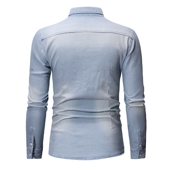 Långärmad jeansskjorta för män light blue L
