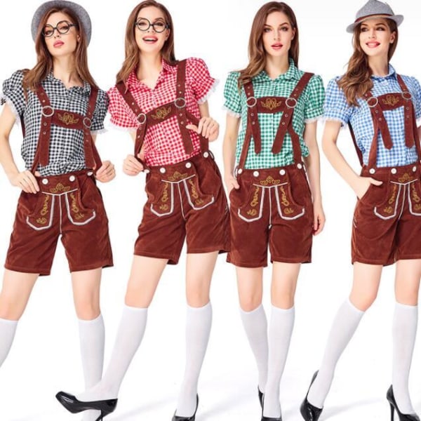 Oktoberfest Kvinnors Rörmokare Haklapp Byxor Cos Kostym Blue+Brown Strap S