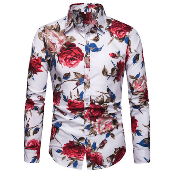 Blommig Slim Fit casual med knapp för män red M