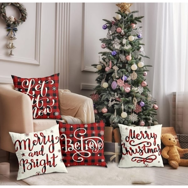 Sett med 4 Juleputetrekk Festlig Høytidsdekor for Hjemmesofa Pute Style1