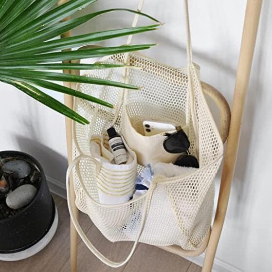 Mesh Beach Tote Damaxelhandväska beige