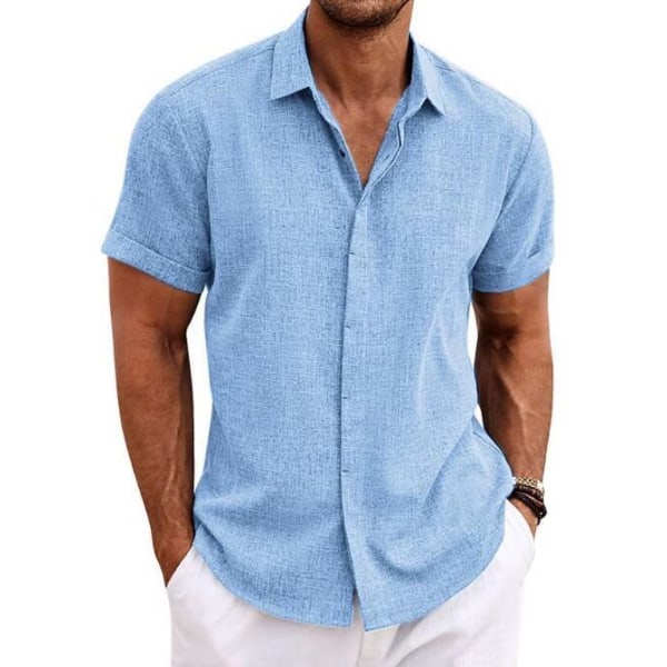 Lös enfärgad kortärmad skjorta för män Blue 3xl