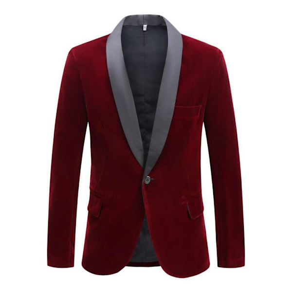 Herrmode Velvet Suit Jacka Slim Fit Blazers Red L