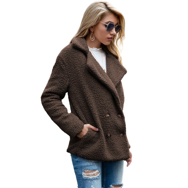 Dame Faux Shearling Shaggy Oversized Shacket Jakke Coffee L