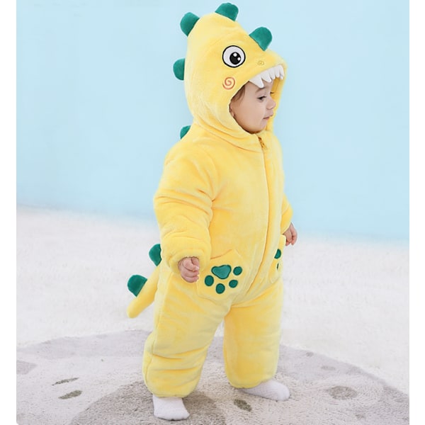 Nyfödd Baby Jumpsuit Huvad Fleece Rompers Långärmad Onesies Ytterkläder Outfits Yellow 80