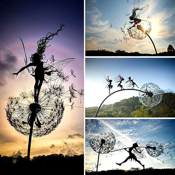 Dansande Fairy Maskros Staty Ornament Stakes Dandelion F